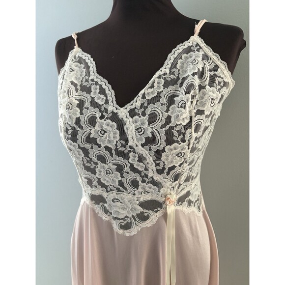 Vintage Adonna Nightgown Size M Pink Sheer Satiny Negligee Lace Fairy Whimsy* - Picture 1 of 16